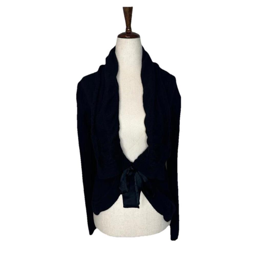 Yudashkin Angora Wool Blend Black Cardigan Sweater Womens S Tie Front Minimalist